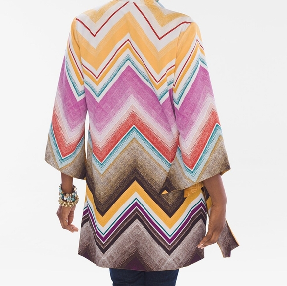 Chicos Women's Cheveron Multicolor Striped Reversible Kimono - Picture 8 of 10
